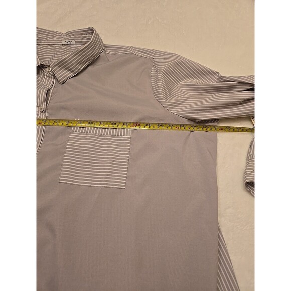 STUDIO 1886 Gray White Striped Collared Button Down Tunic Shirt Size 3X - Picture 10 of 13